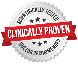Badge displaying the text: Scientifically Tested, Clinically Proven, Doctor Recommended.